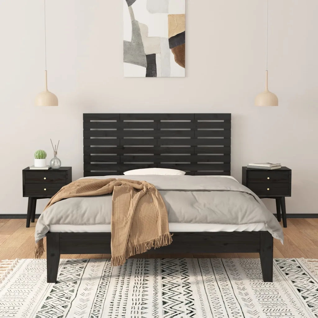 Testiera | Testata da Parete Nera 126x3x63 cm in Legno Massello di Pino