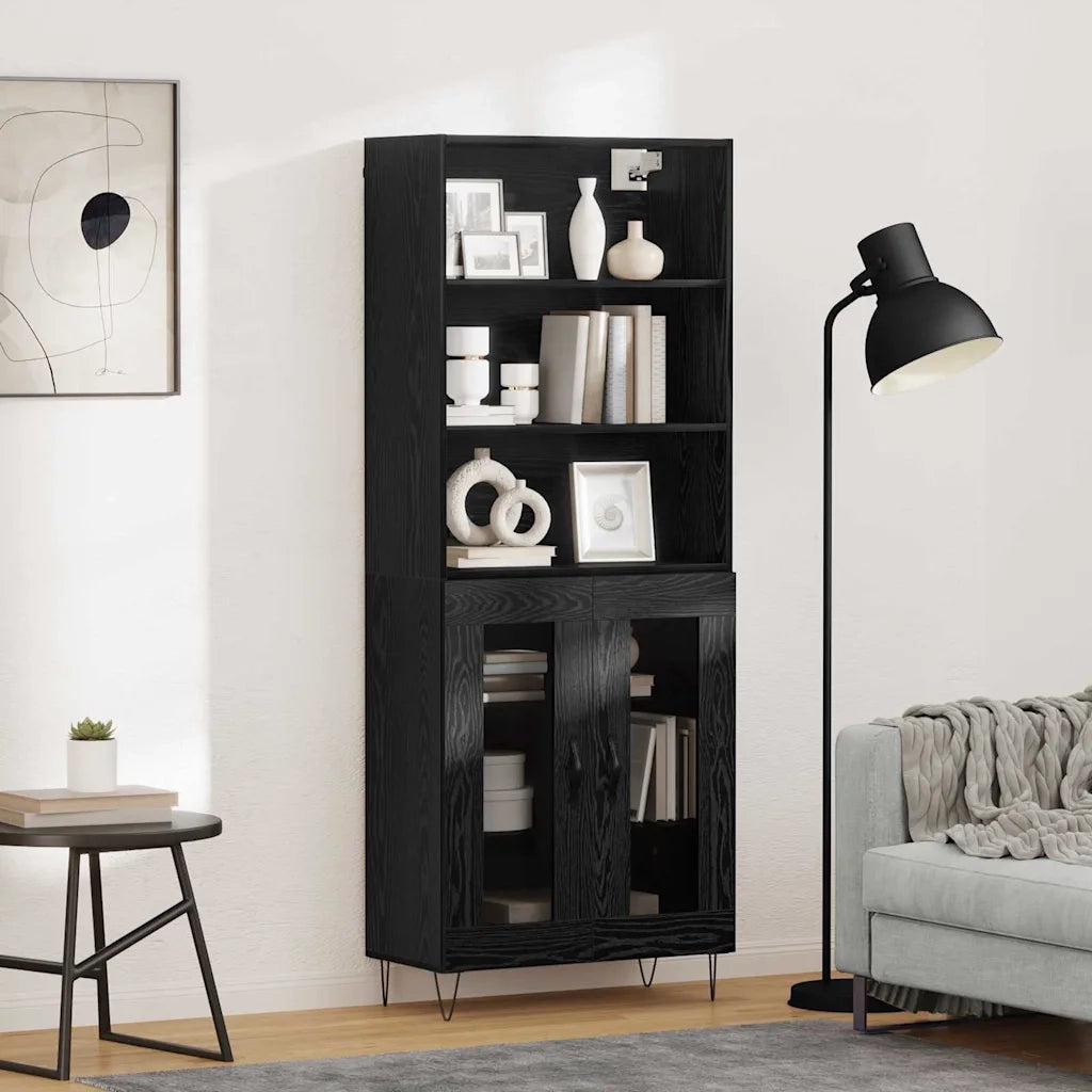 Credenza-Buffet-Armadio da cucina Rovere Nero 69,5 x 34 x 180 cm Legno multistrato 945104