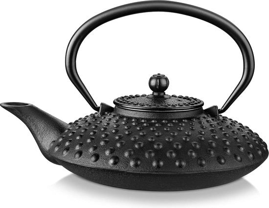 Tazza da tè in ghisa, tazza da tè asiatica, testura a conchiglia, nera