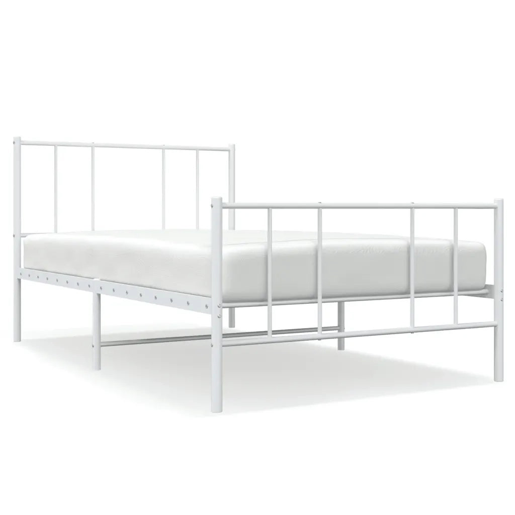Letto singolo | Letto per adulti | Giroletto con Testiera e Pediera Metallo Bianco 100x200 cm