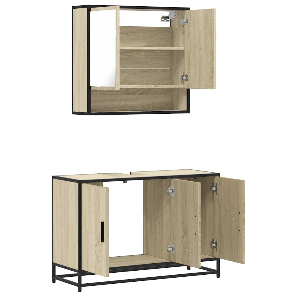Set Mobili da Bagno | Armadio da bagno 2 pz Rovere Sonoma in Legno Multistrato