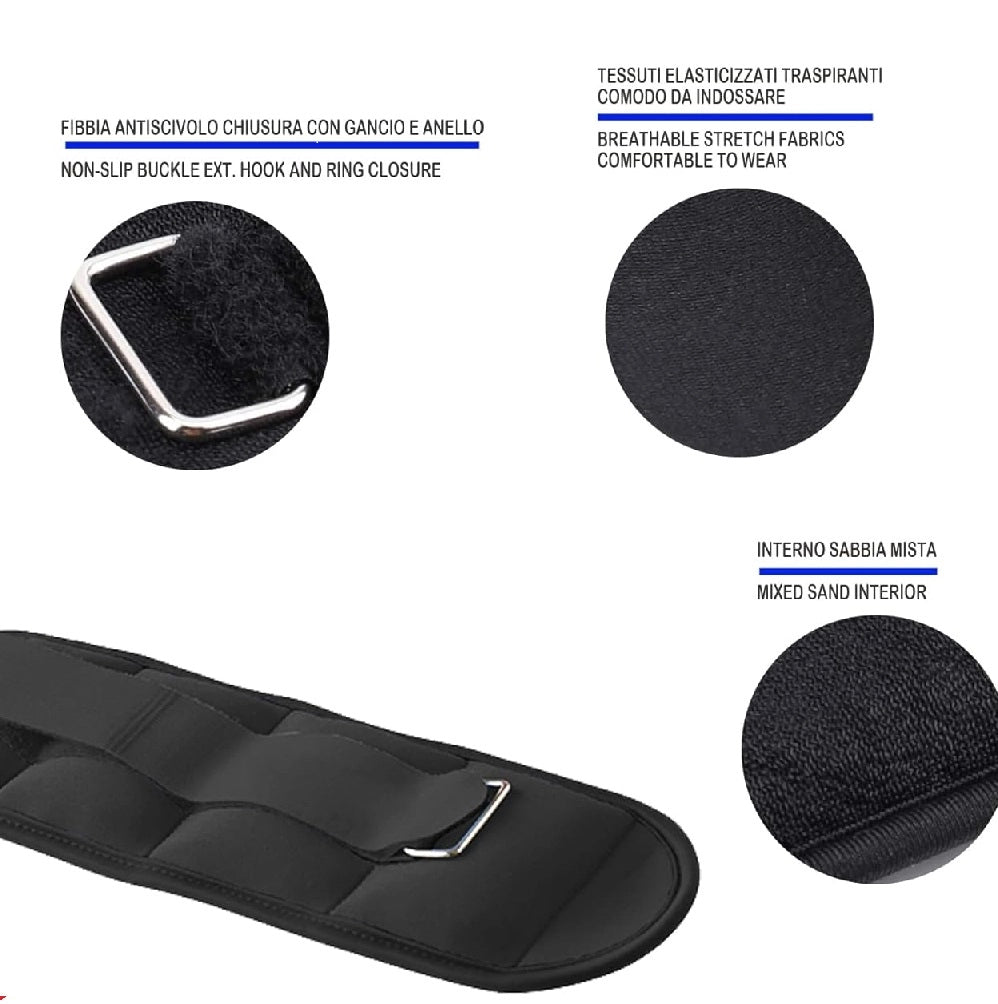 Kit 2 Pesi Allenamento Fitness 2KG Regolabili per Polsi e Caviglie Nero