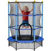 Tappeto Elastico per Bambini con Rete di Sicurezza e Pali Imbottiti Et¨¤ 3-10 Anni, ?140 x 190 cm, Blu