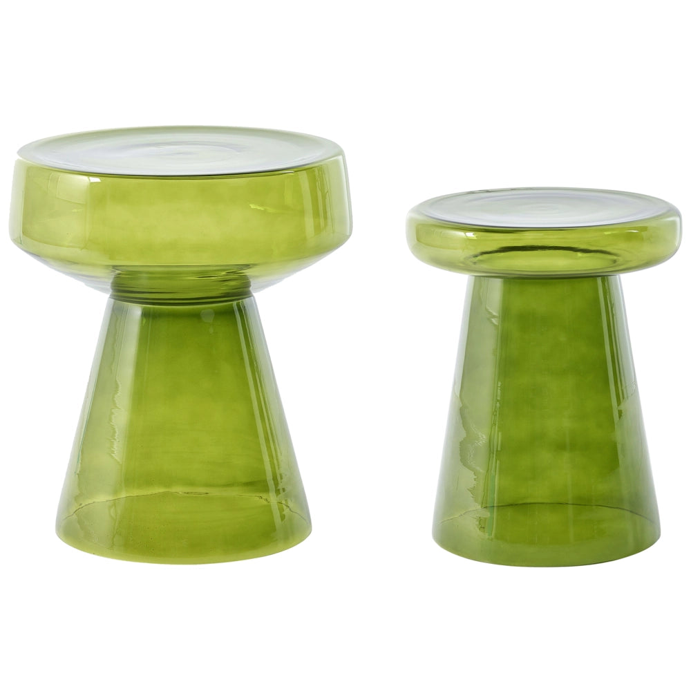 Set di 2 Tavoli da caffè in vetro trasparente verde moderno di forma ovale design moderno contemporaneo
