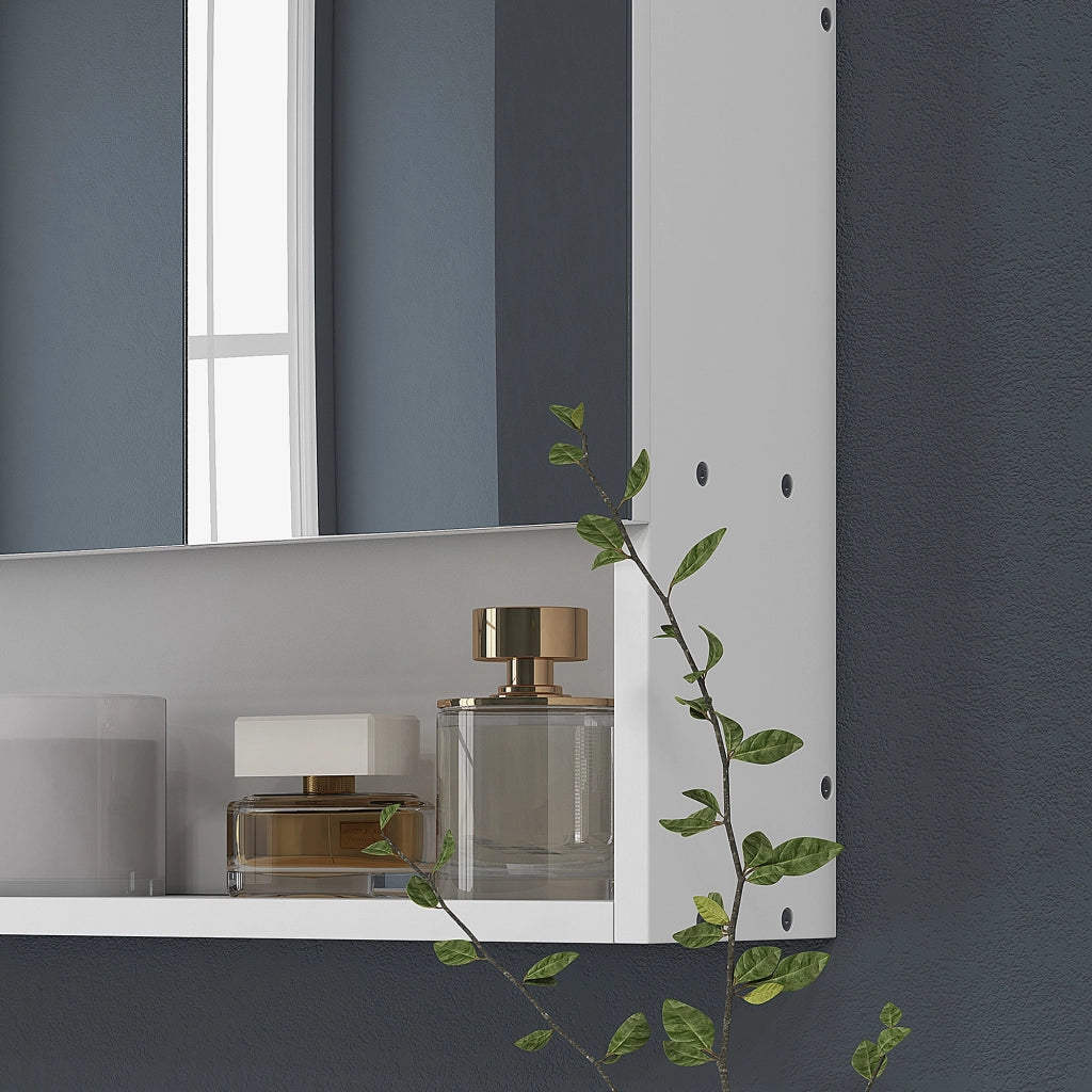 Armadietto da Bagno 90x15x75 cm con Specchio 3 Ante Soft Close e Ripiani Regolabili in MDF Bianco