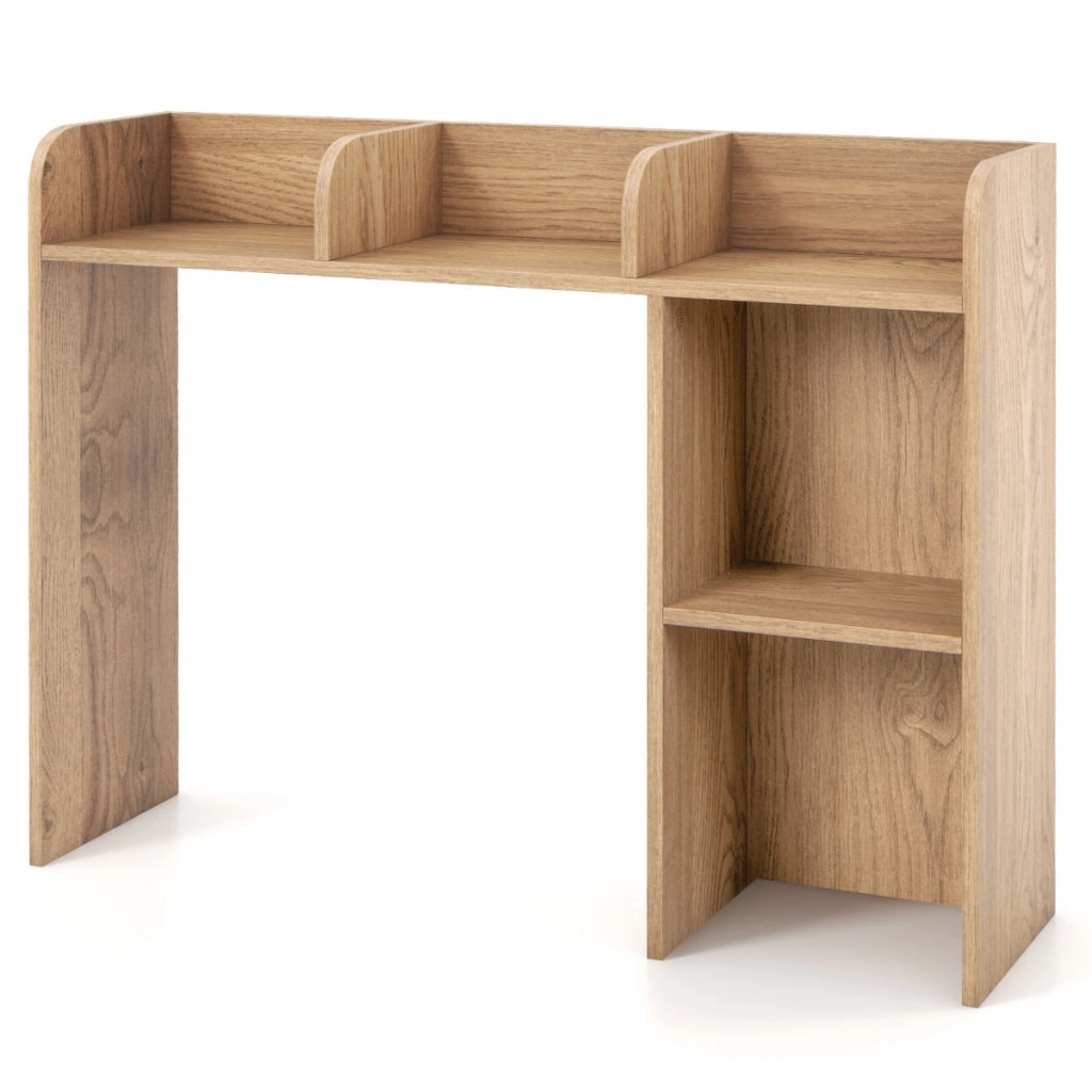 Libreria da scrivania con 4 ripiani e scomparto aperto, Scaffale a 3 livelli da tavolo multiuso Naturale