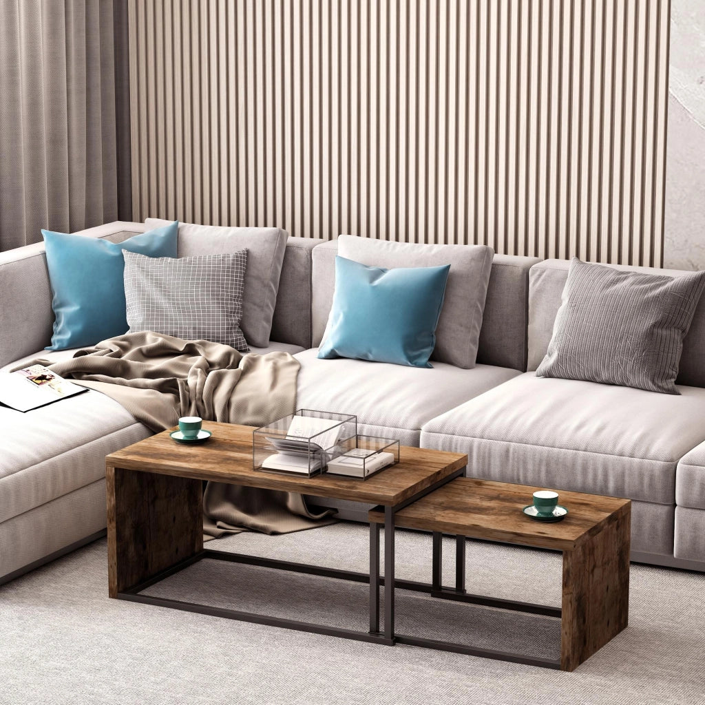 Tavolino Nido ¨C zephmum ¨C Marrone R¨²stico e Nero, Metallo, Grande 90x48x42 cm e Piccola 59x42x36 cm