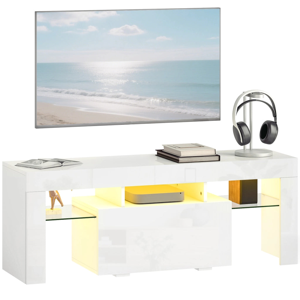 Mobile TV con LED RGB e ripiani in vetro temperato ¨C Xylo ¨C bianco lucido 120x34x45cm
