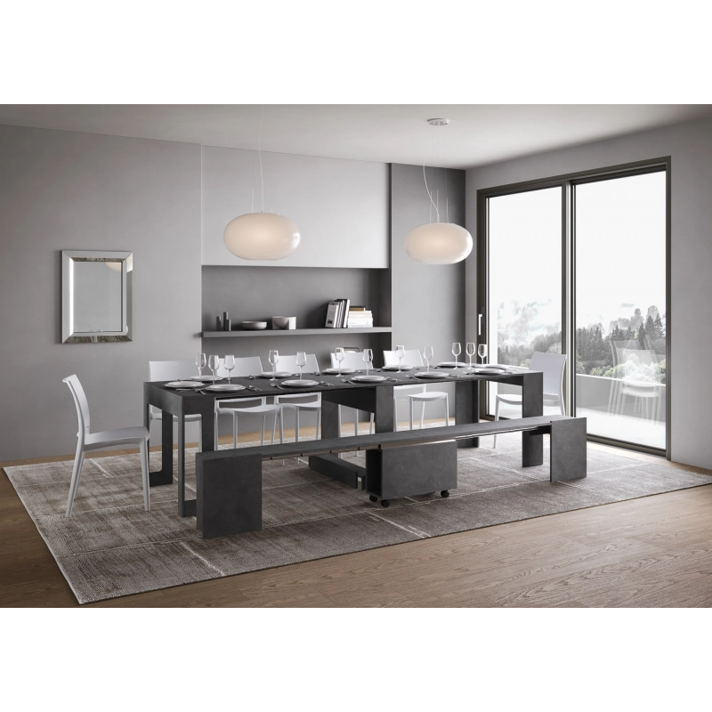 Consolle allungabile 90x42/302 Evolve con Panca inferiore 72x26/300 - Antracite