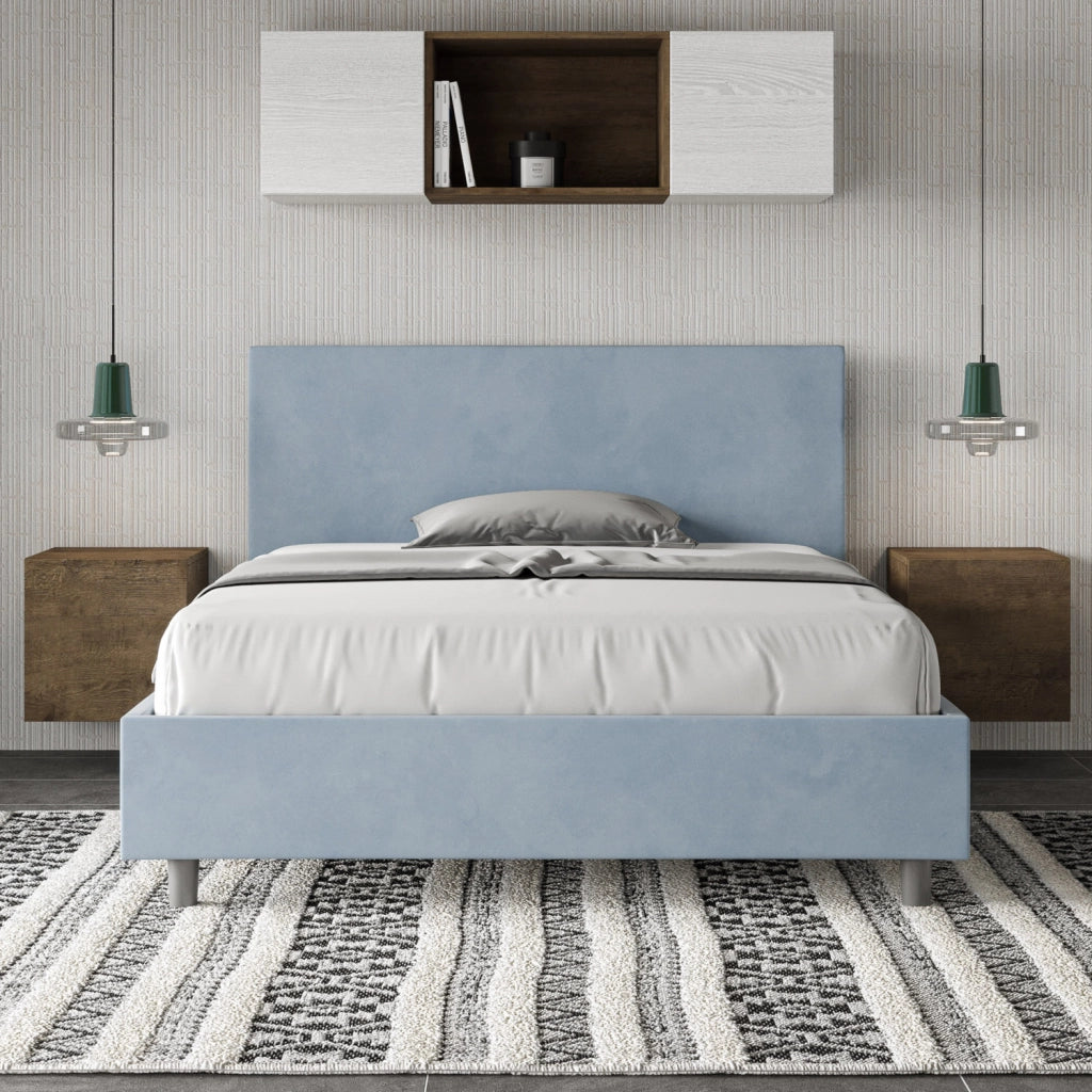 BS COM Letto una piazza e mezza contenitore imbottito 130x210 microfibra azzurro