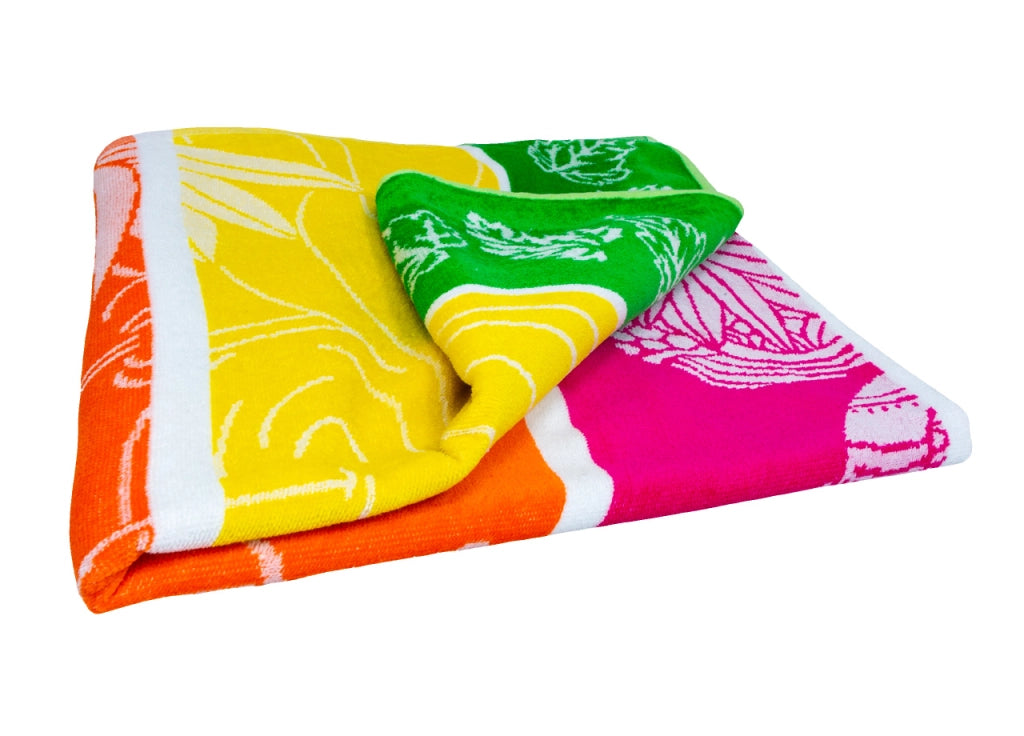 Telo Mare Jacquard Spugna Asciugamano Spiaggia Disegno Flamingo Family - Telo Mare - Multicolor