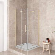 185 cm Box Doccia Angolare 90x90 cm Doppia Porta Battente Pieghevole Vetro Temperato Trasparente 6 mm Anticalcare Telaio Dorato Spazzolato