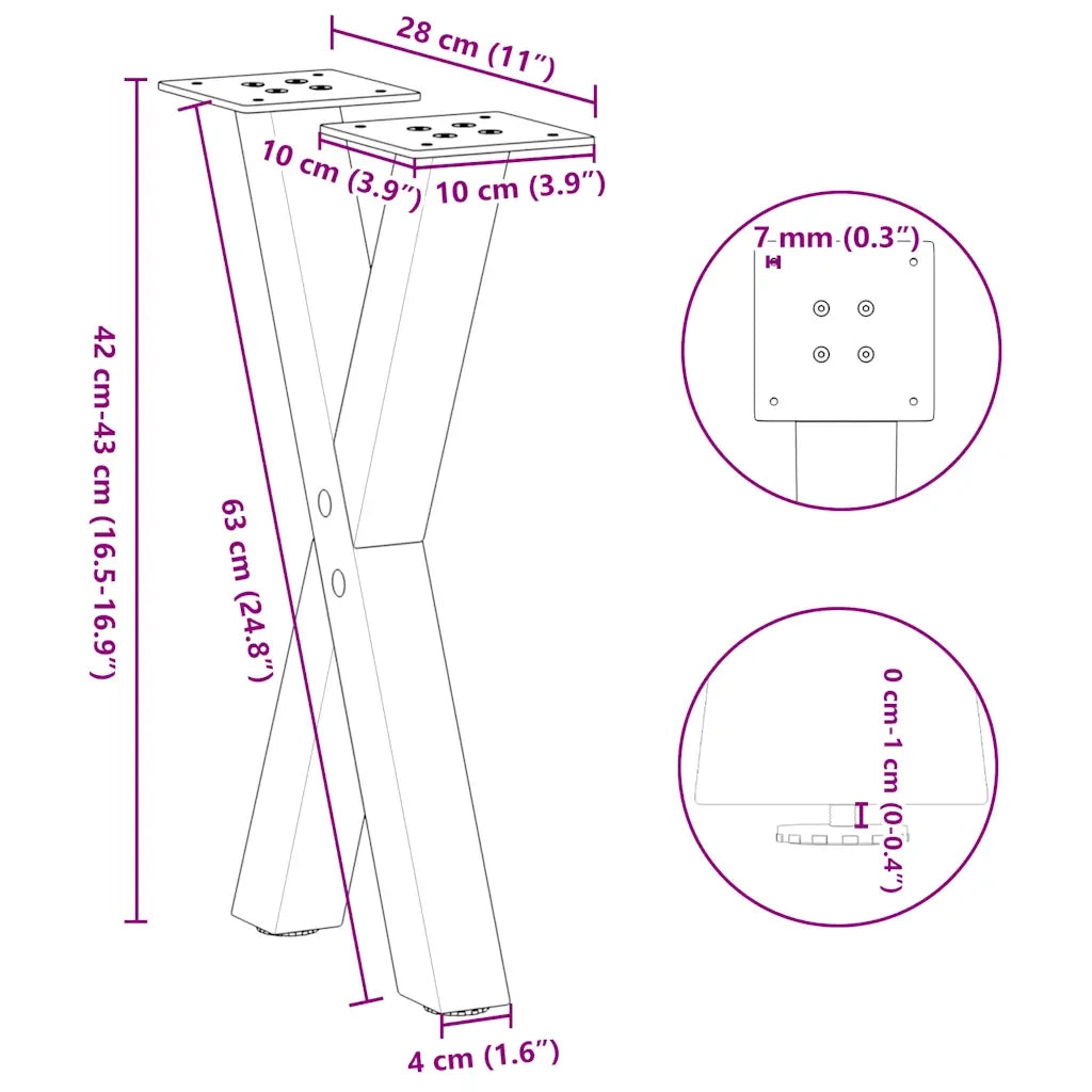 Gambe per Tavolino da Caff¨¨ a Forma di X 2 pz | Piede del tavolo Antracite 28x(42-43) cm Acciaio