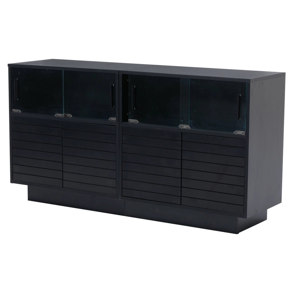 Credenza moderna con LED - Zephmum- 130x35x68cm- 2 ante, 4 ripiani, porte in vetro