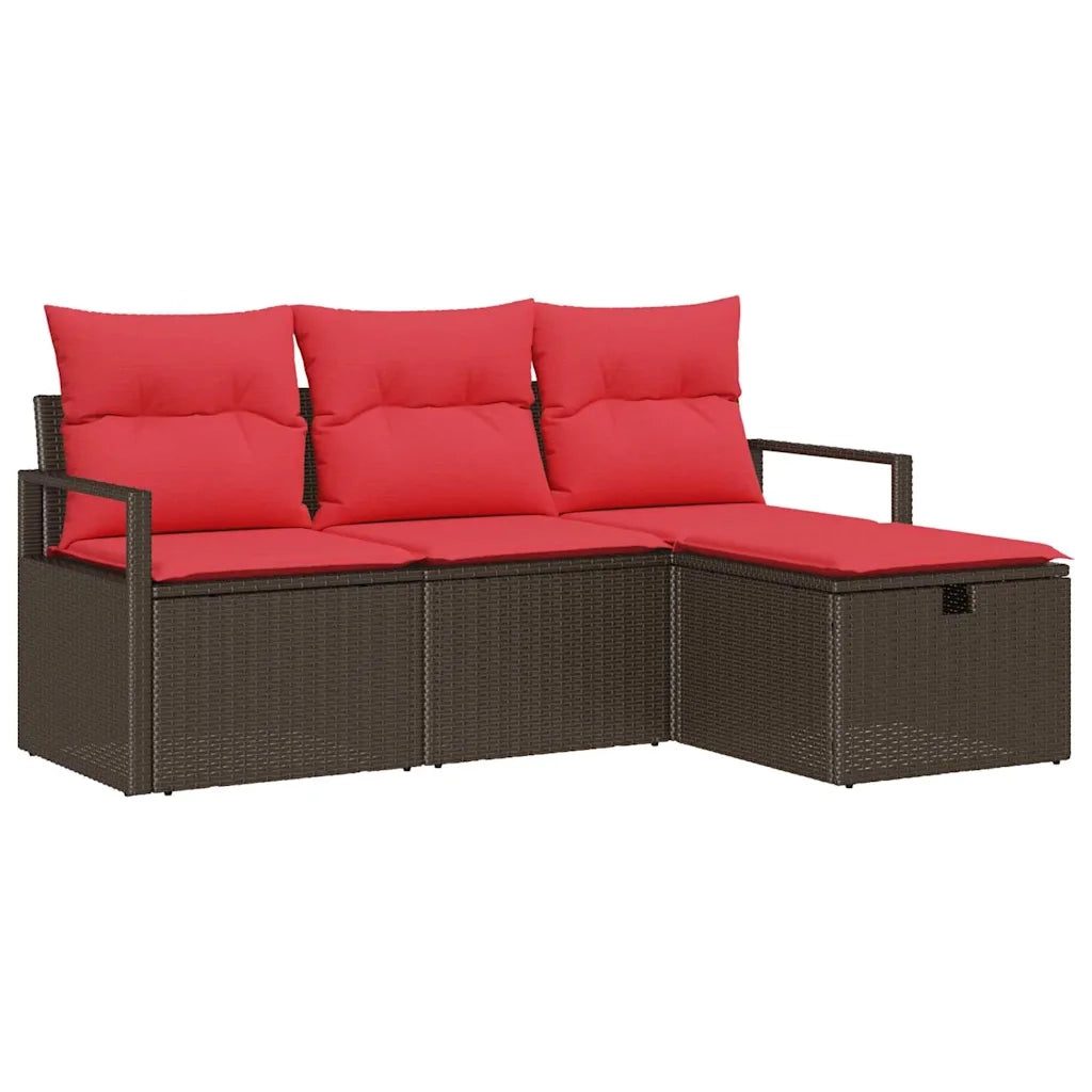 Set di divani con cuscino 4 pcs Marrone e Rosso polyrattan 3359153