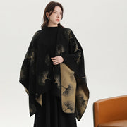Sciarpa da viaggio, sciarpa in cashmere a maglia con foglie di ginkgo autunno/inverno, mantella con spacco, poncho