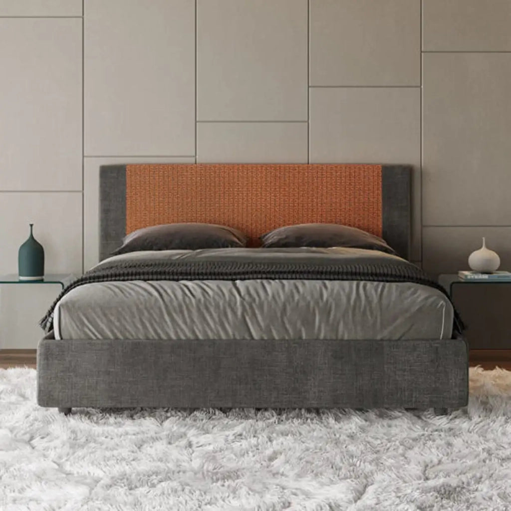 Letto matrimoniale con rete imbottito 160x210 tessuto Labirinto 4 arancio Rosal