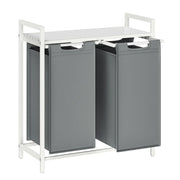 Cesto portabiancheria 2 x 46 litri cesto portabiancheria sporca contenitore per biancheria con ripiano in metallo 2 sacchi in tessuto Oxford rimovibili con chiusura in velcro grigio 12_0006654