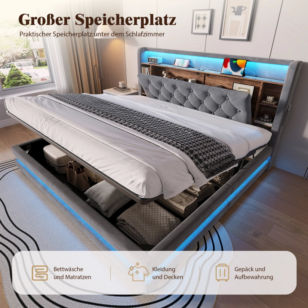 letto imbottito velluto grigio scuro 180 x 200 cm