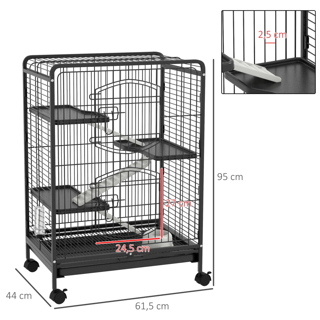 Gabbia per Roditori con Ruote e 3 Piattaforme ¨C zephmum ¨C Nero, 61.5x44x95 cm
