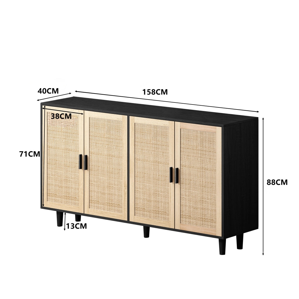 Credenza con 4 ante e ripiano regolabile - per soggiorno - in truciolare - 158×40×88 cm - nero