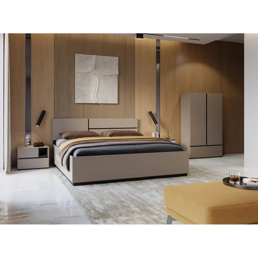 Armadio di stoccaggio HAVANA beige e nero 2 porte 1 cassetto – Eleganza discreta e salvaspazio