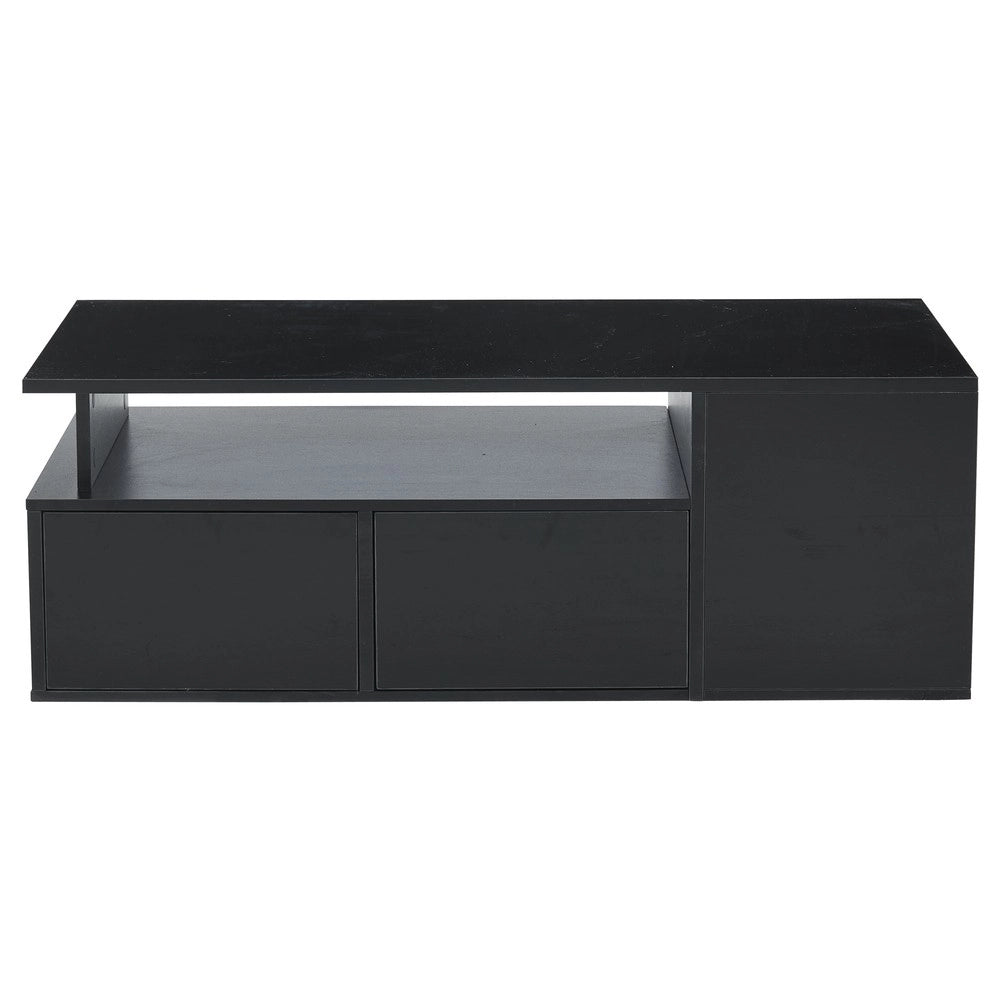 Tavolino da Caff¨¨ con LED e 2 Cassetti ¨C MINIMAL ¨C Nero, 100x50x35