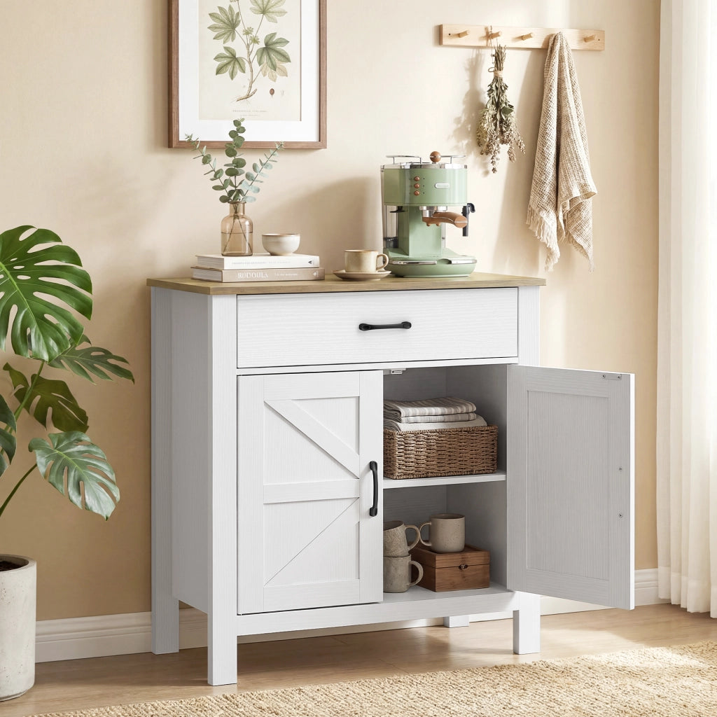Mobile buffet salvaspazio ¨C Xylo ¨C 2 ante stile fienile, cassetto, ripiano regolabile, 77x39,3x81,5 cm