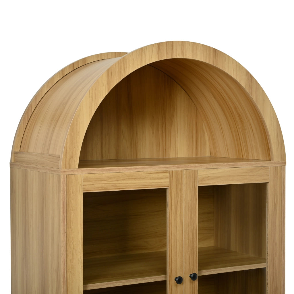 Credenza Alta con 2 Ante in Vetro e 2 Ante; Motivo Ondulato; Stile Moderno; in Pannelli; 78×40×176 cm; Naturale