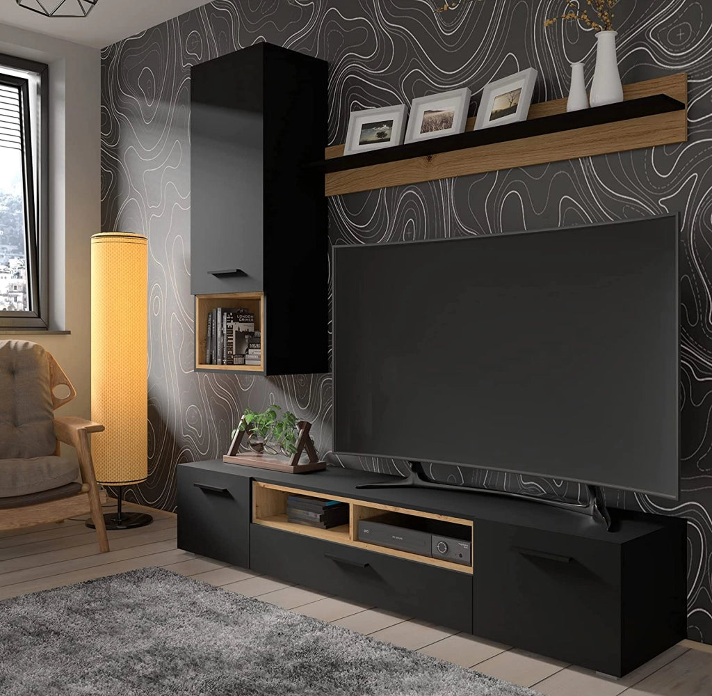 MOBILE SCAFFALE LIBRERIA SOSPESO SOGGIORNO ANETTE 151x20x20cm NERO OPACO ROVERE