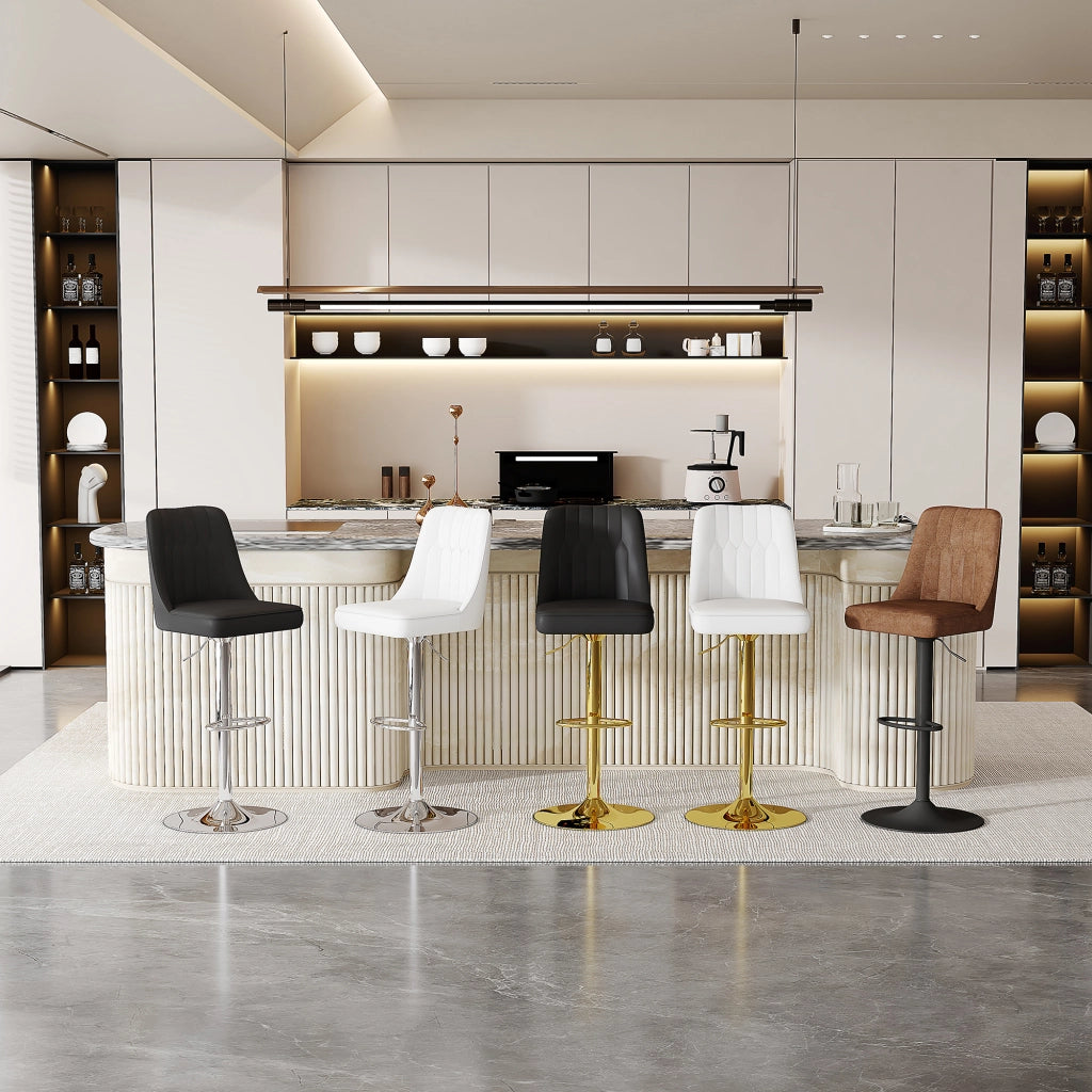 Sgabello da bar regolabile in altezza, set da 2, girevole 360°, in PU bianco e metallo argento, per isola cucina e bancone
