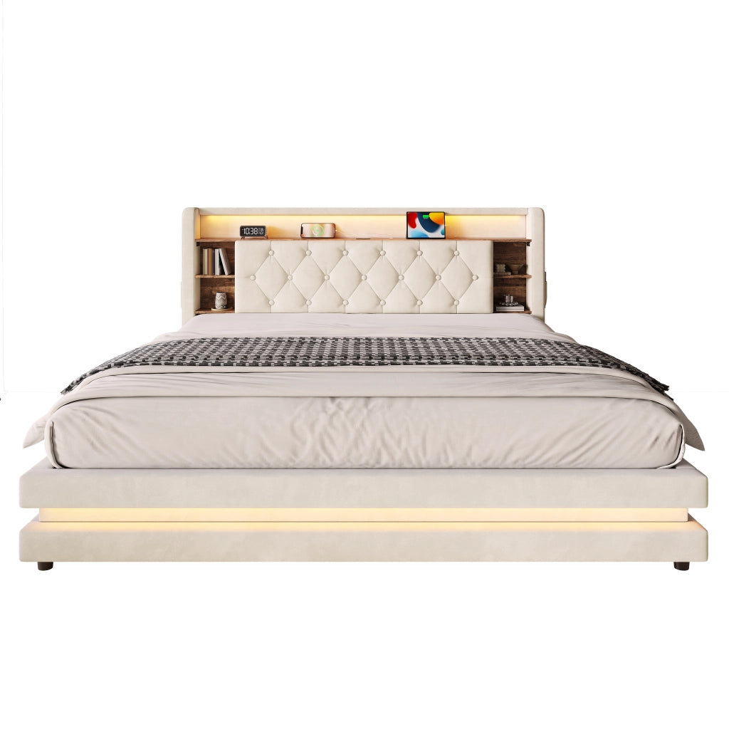 letto imbottito velluto beige 180 x 200 cm