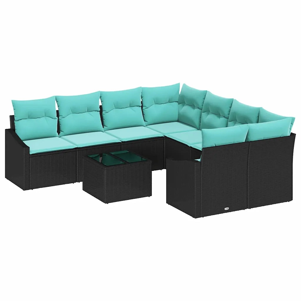 Set di divani con cuscino 9 pcs Nero e Turchese polyrattan 3346666