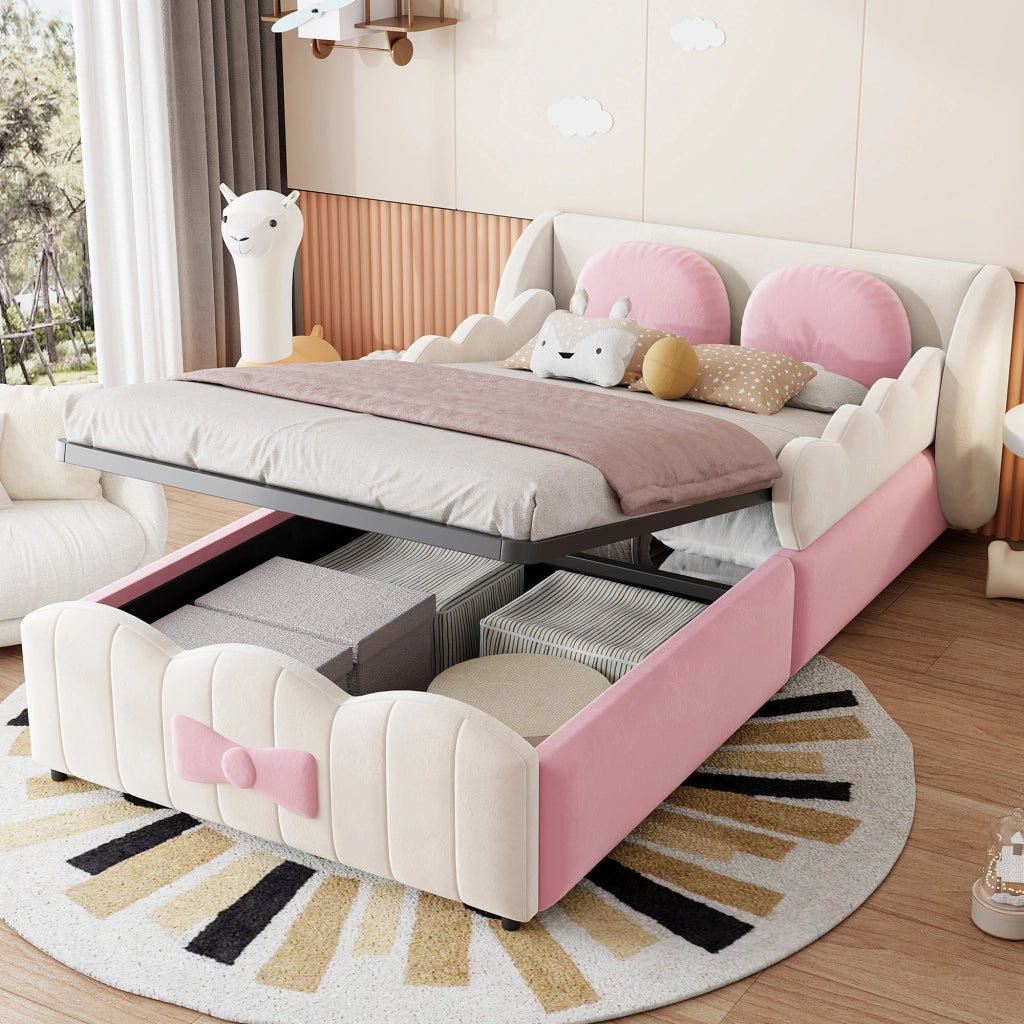 letto per bambini velluto beige 90 x 200 cm