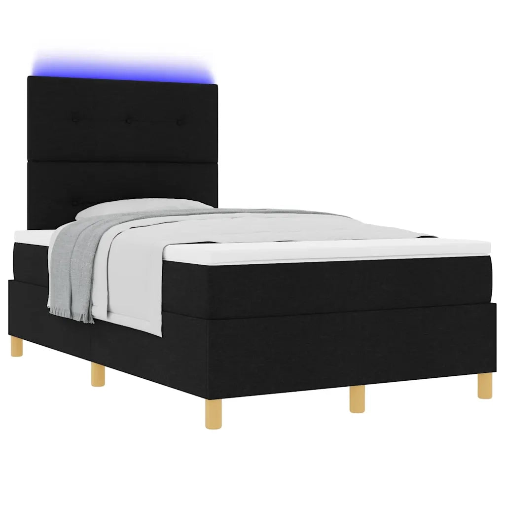Letto a Sorgente LED con materasso Nero 120 x 190 cm Tessuto