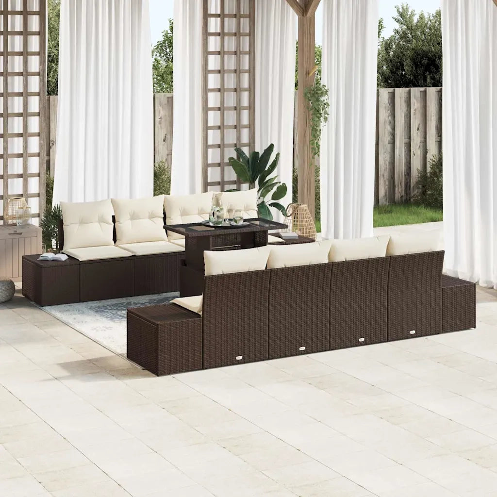 Set Divano da Giardino con cuscino 9 pcs Marrone e Crema