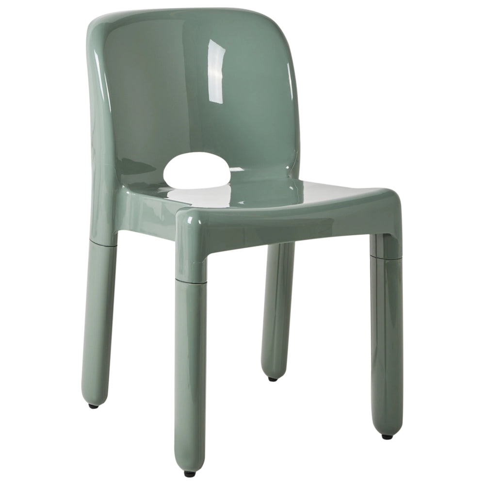Set di 4 sedie da pranzo in plastica verde per interni ed esterni impilabili senza braccioli stile minimalista
