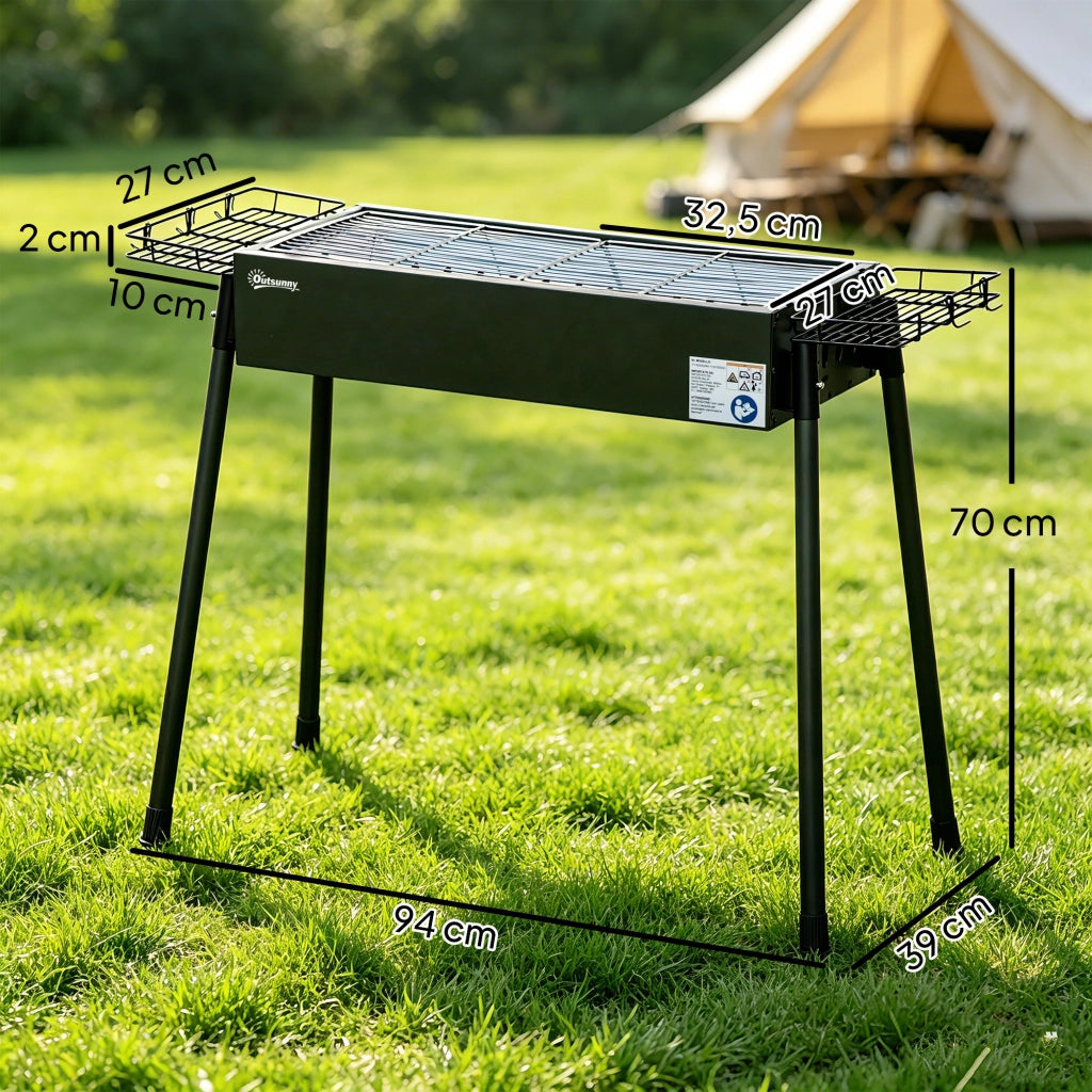 Barbecue Portatile a Carbone con 2 Griglie in Acciaio Inossidabile ¨C Minimal ¨C 94x39x70 cm Nero