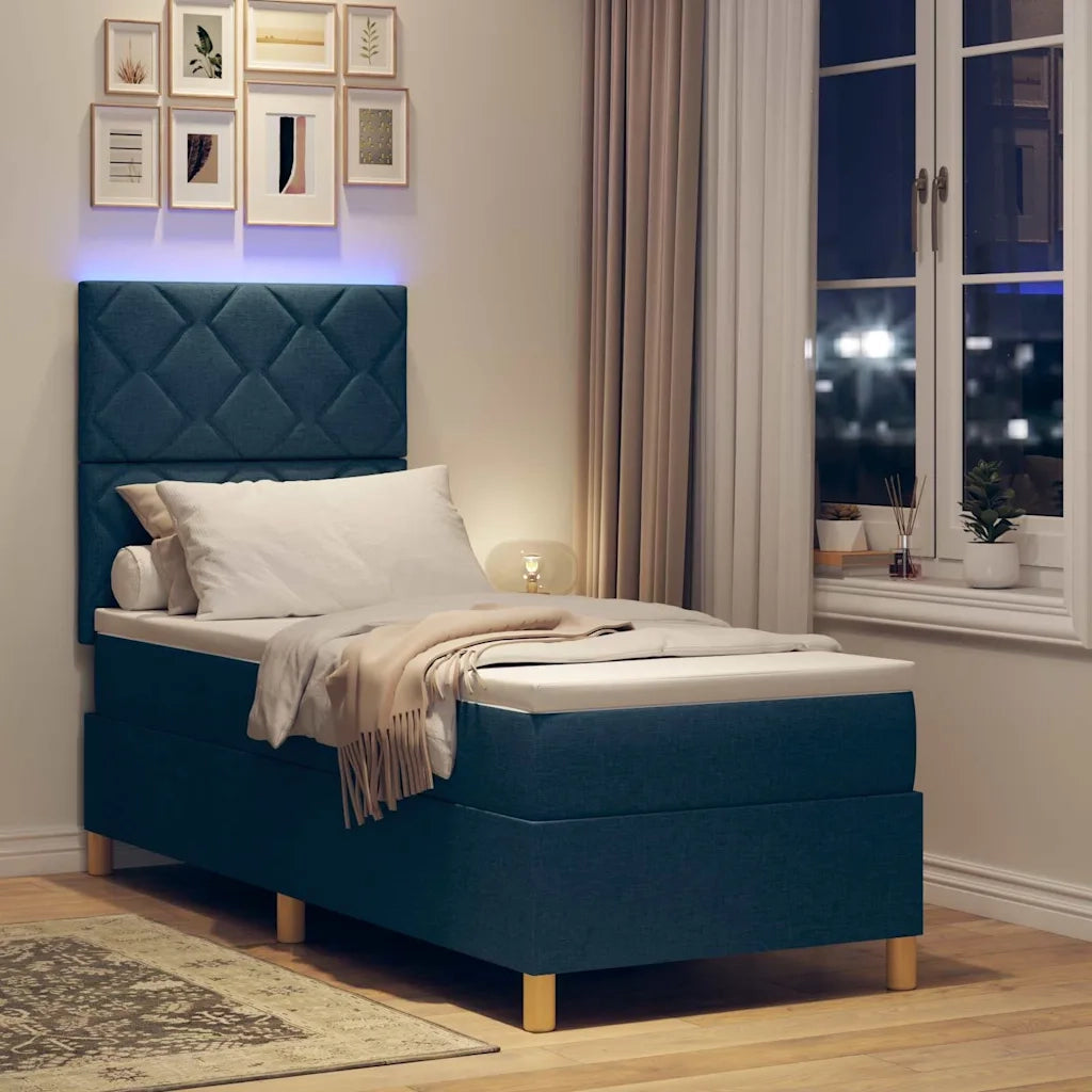 Letto a Sorgente LED con materasso Blu 80 x 200 cm Tessuto