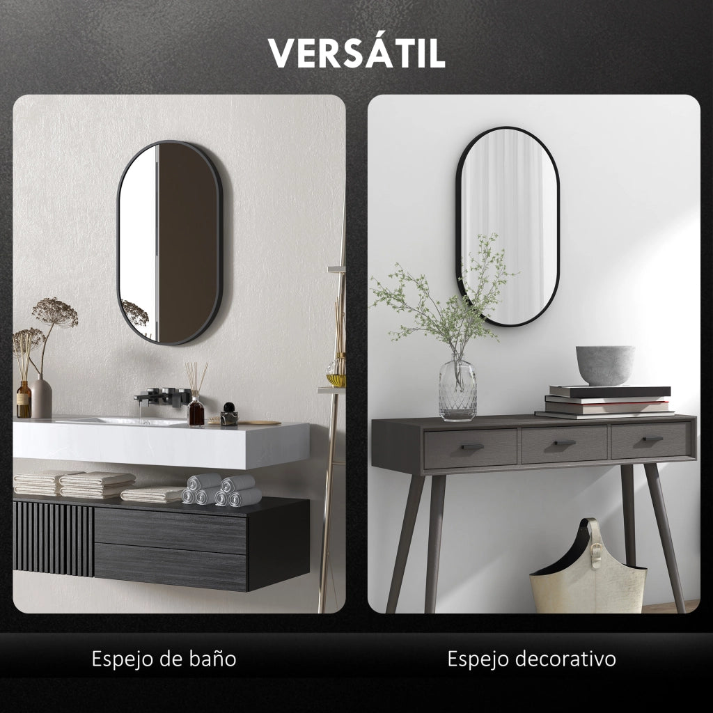 Specchio da Bagno Ovale con Cornice Alluminio ¨C Minimal ¨C Nero 60x90 cm