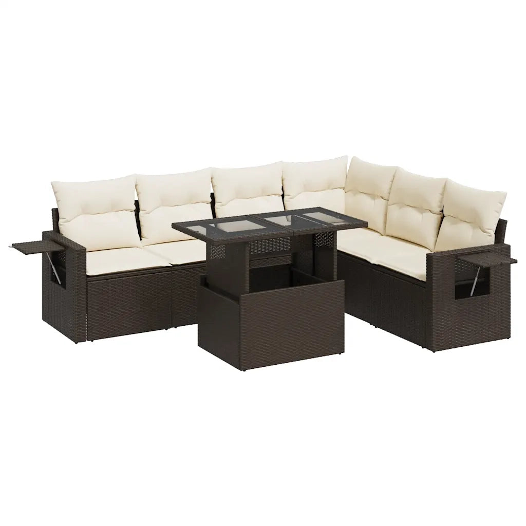 Set Divani da Giardino 7 pz con Cuscini Marrone in Polyrattan 3326494
