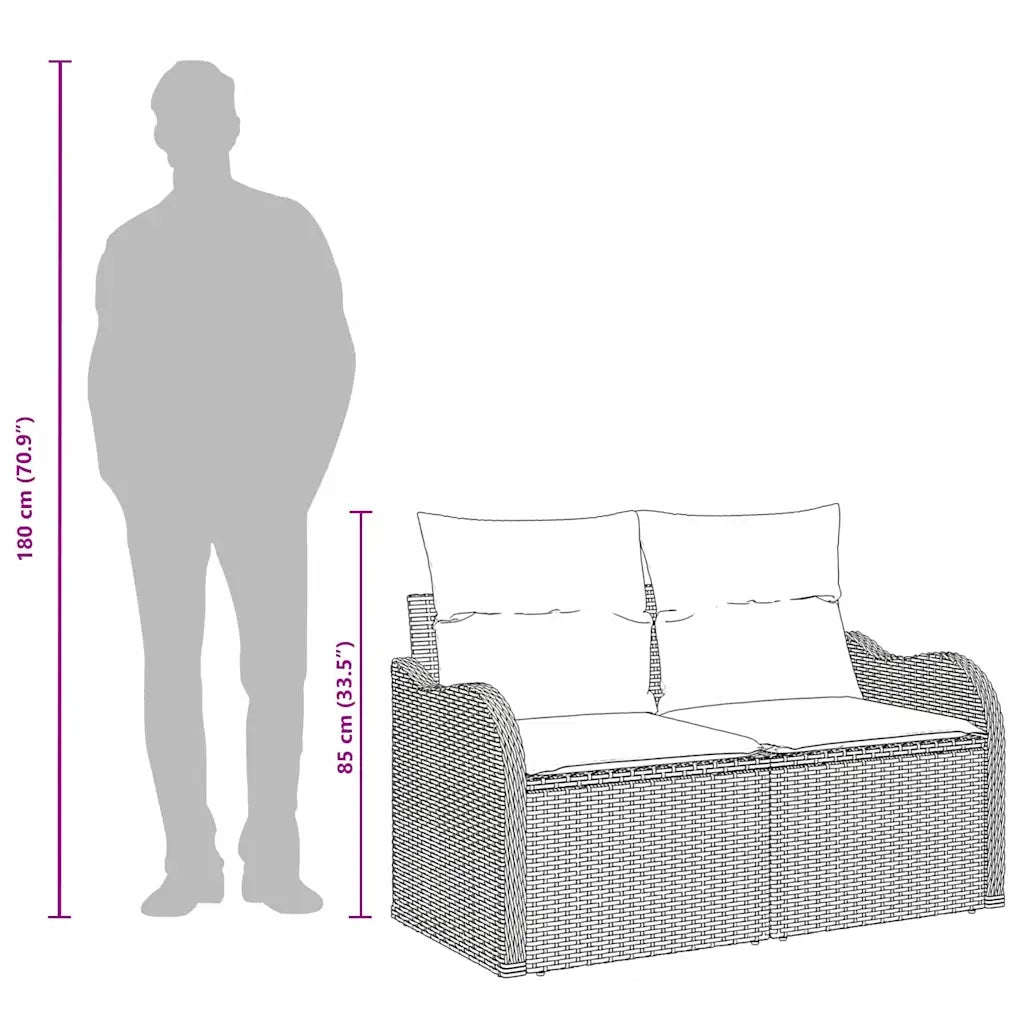 Divano da giardino con cuscino Nero 121 x 62 x 69cm polyrattan 42006731