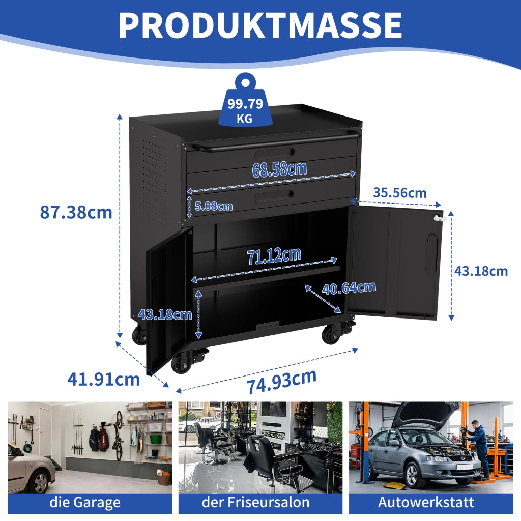 Mobiletto portautensili in metallo, dimensioni H 87,3 ¡Á L 75 ¡Á P 42 cm ¨C robusto armadio da garage con ante chiudibili a chiave e 3 cassetti, organize