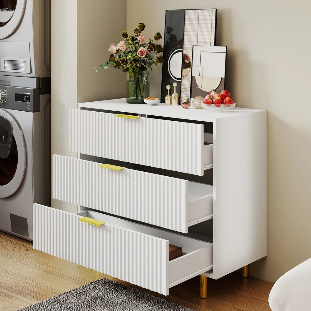 Cassettiera con 3 Cassetti e Design Moderno ¨C MINIMAL ¨C Bianco e Oro 80x40x72 cm