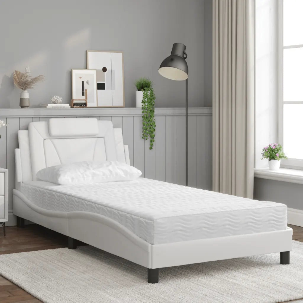 Letto singolo | Letto per adulti | Letto Viana con Materasso Bianco 100x200 cm in Similpelle