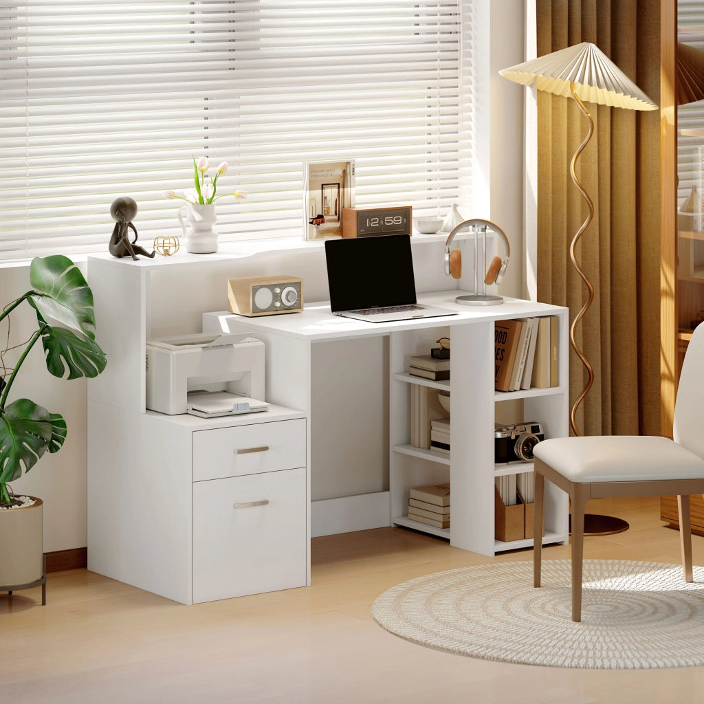 Scrivania con cassetti e scaffale ¨C Minimal ¨C 137x55x92 cm bianco