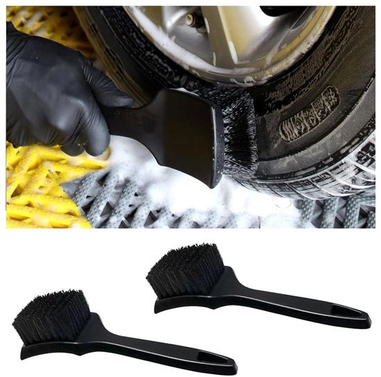 Set di pulizia cerchi 2 in 1, manubrio antiscivolo, spazzola cerchi, spazzola pneumatici, spazzola per pneumatici auto, spazzola per cerchi motori (nero)