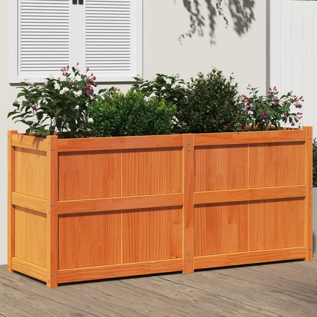 Fioriera | Cassetta per fiori | Vaso Giardino Marrone Cera 150x50x70 cm Legno Massello Pino