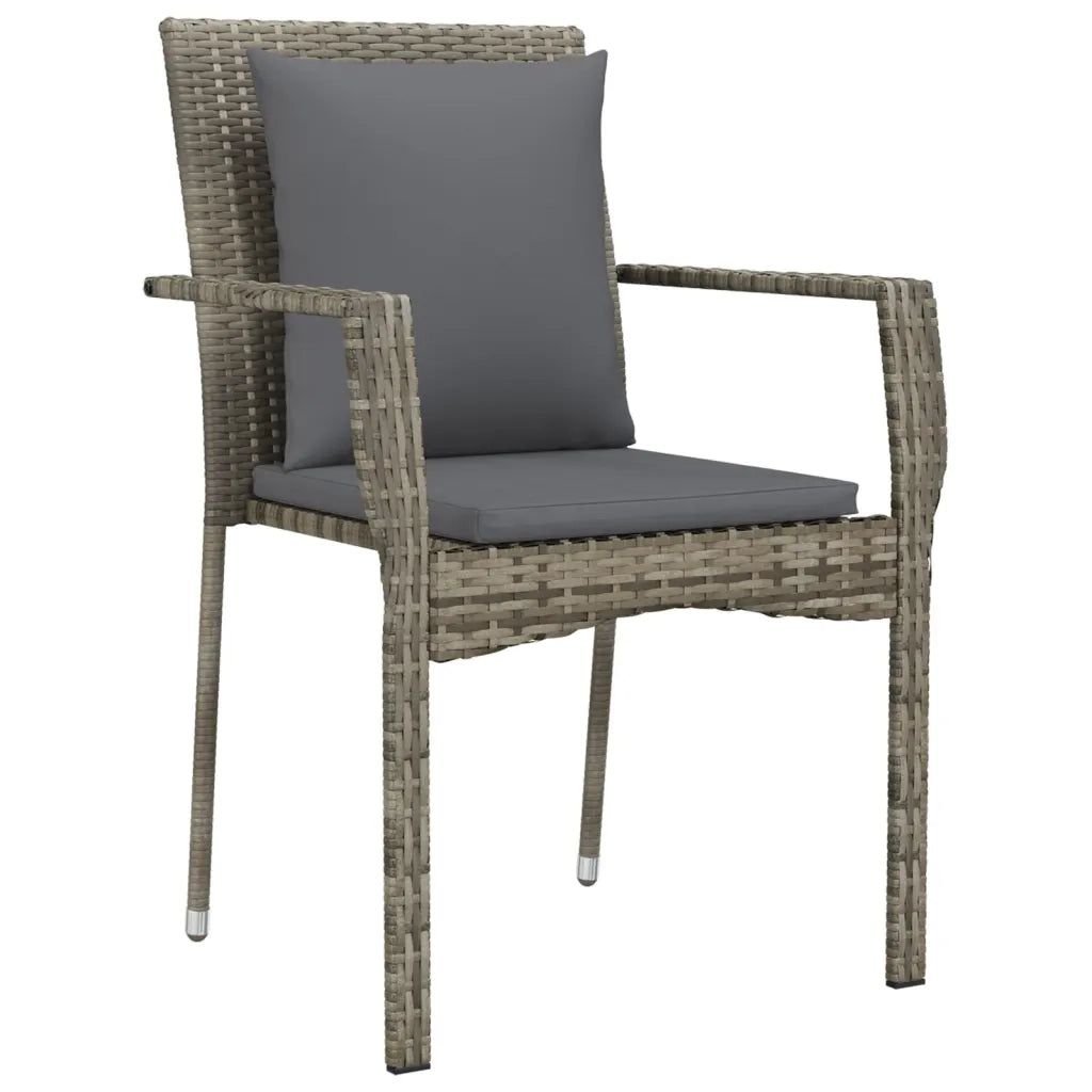 Set da Pranzo Giardino 9pz con Cuscini Nero e Grigio Polyrattan 3185118