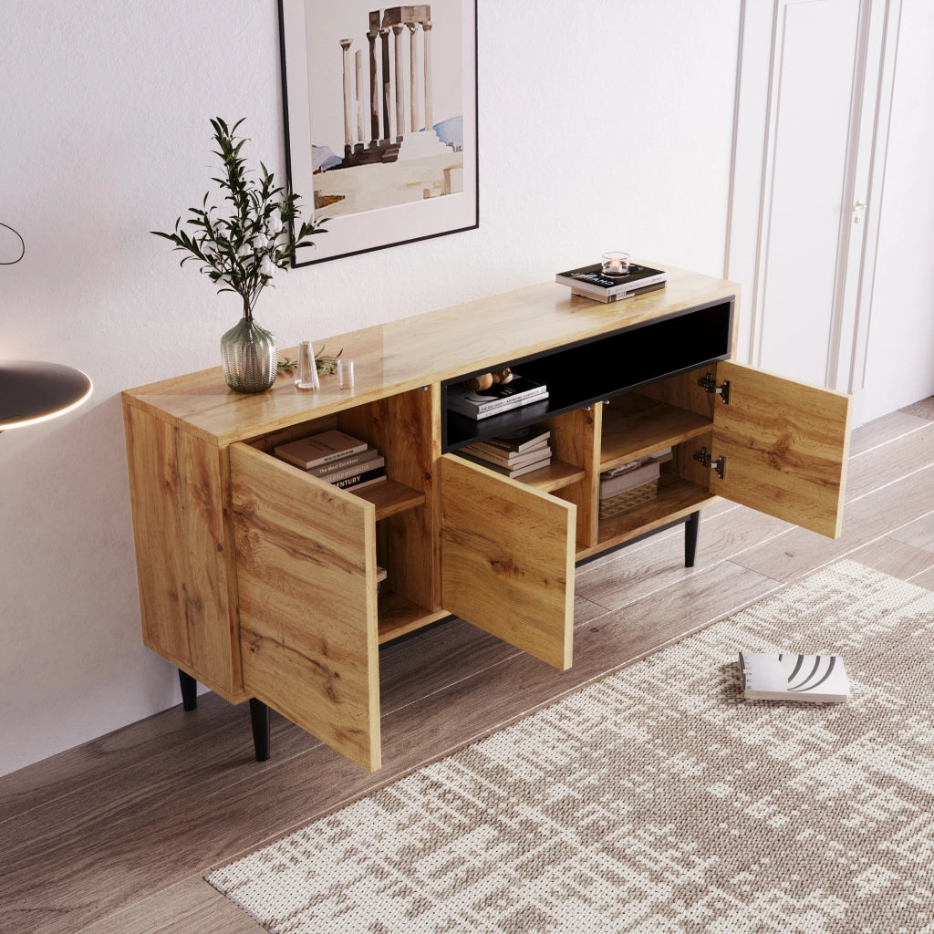 SIDEBOARD 160 x 35 x 76 cm in MDF effetto legno naturale, 3 ante